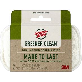 Scotch-Brite Greener Clean Dual Action Scrub & Wipe, for Washing Dishes and Cleaning Kitchen, Dish Scrubber for Washing Dishes, Superior Performance and Made with Sustainable Materials, 2 Pads