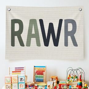 Meme Funny Flags Wall Decor for Room, Olive Green Rawr Canvas Banner Wall Hanging Banner Decor, Gradient Green Dinosaur Bellow Wall Flags with 2 Brass Grommets for Playroom Toddler Baby Kids Room Bedroom