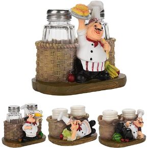 Chef Figurines Cute Chef Statue Salt Pepper Bottle Holder Ornaments Home Decor Kitchen Crafts(#B)