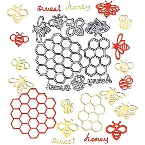 2pcs Honeycom Cutting Dies, 5pcs Bees Sweet Honey Die Cuts Metal Embossing Stencils Template Mould for Card Scrapbooking and DIY Craft Album Paper Card Decor