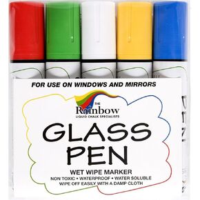 Glass Pen Window Marker: Liquid Chalk Markers for Glass, Car Marker or Mirror Pen with Washable Paint - Car Windows, Storefront Window, Wedding, Parade, Party & Holiday Decorations (5 Pens - Wide Tip)