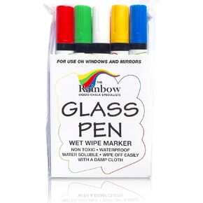 Glass Pen Window Marker: Liquid Chalk Markers for Glass, Car Marker or Mirror Pen with Washable Paint - Car Windows, Storefront Window, Wedding, Parade, Party & Holiday Decorations (5 Pens - Wide Tip)