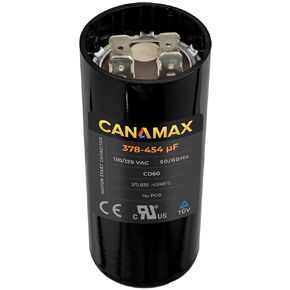 Canamax 378-454 MFD uf 50/60Hz 110-125 VAC Volts ±20% Round Motor Start Capacitor - Replacement for Single-Phase Electric Motors and Gear Motor Applications