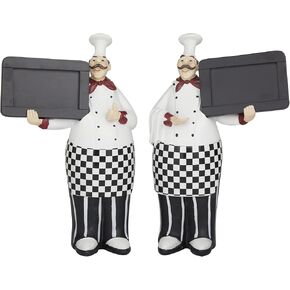 Deco 79 Polystone Chef Decorative Sculpture Home Decor Statues with Chalkboards, Set of 2 Accent Figurines 12", 13"H, Black