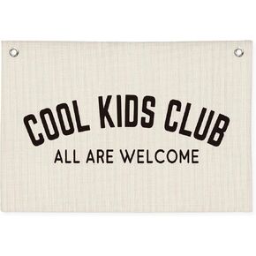 Cool Kids Club Banner, Kids Room Decor, All Are Welcome Classroom Canvas Banner Wall Hanging Banner Flag Decor for Nursery Playroom Toddler Room Boys Bedroom