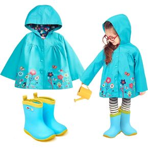 Twistover 2 Pcs Toddler Duck Raincoat Rain Boots Set Yellow Baby Cute Cartoon Zipper Hoodie Short Rain Shoes for Boy Girl