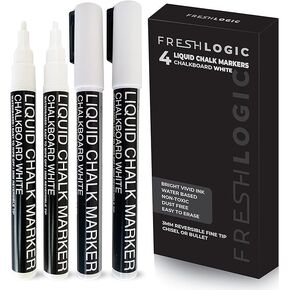 FRESH LOGIC Liquid Chalk Markers for Blackboard - Chalkboard Markers Erasable, Whiteboard, Signs, Windows, Glass, Mirror, Bistro - Wet Erase Markers, Color Chalk Pens Non-Toxic, 6 Pack 3mm Fine Tip