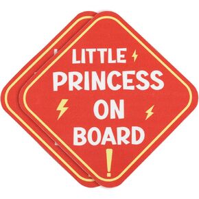 2pcs Little Princess On Board Signs, 3.86x3.86 Inch Essential Car Magnetic Reflective Stickers Orange-Red and Baby in Car Magnetic Sticker Sign for Car Bumper Safety Warning Sign Accessories