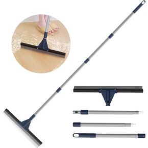 Squeegee Broom for Floor, 18'' Rubber Squeegee with 60'' Long Handle Shower Squeegee for Bathroom Tile, Garage, Deck, Bathroom, Glass, Window