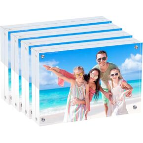 4x6 Acrylic Picture Frames,4 Pack Clear Picture Frames,Thicker Frameless Acrylic Photo Frame,Double Sided Magnetic Photo Frames,Transparent Square Frame for Desktop Display Pictures Holder