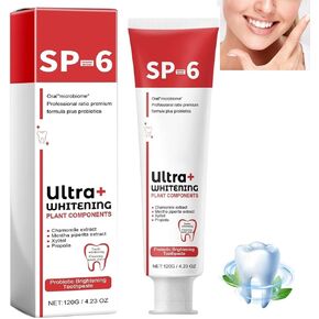 معجون أسنان للتبييض الفائق Sp-6، معجون أسنان للتبييض بالبروبيوتيك Sp-6، معجون أسنان Sp 6، معجون أسنان للعناية بالتنظيف العميق، نفس منعش 120 جم (قطعة واحدة) in Kuwait