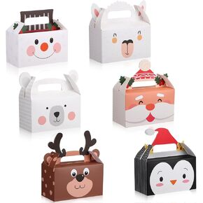 TaoBary Christmas Boxes Christmas Candy Cookie Boxes Christmas Treat Gift Gable Boxes Santa Snowman Elk Alpaca Cardboard Christmas Boxes with Handles for Xmas Holiday Party Favors Supplies(24 Pcs)
