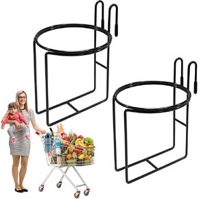 2 Pcs Shopping Cart Cup Holder, Updated Portable Cup Holder Reusable Shopping Carts Drink Holder Stainless Steel Cup Holder for Hanging Coffee Cup Drink Cups Tapered Cup Baby Bottle