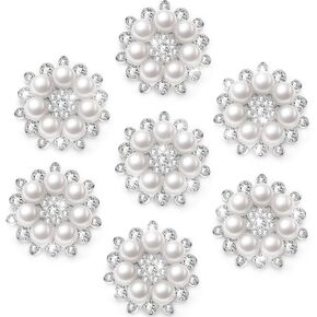 Hicarer Pearl Rhinestone Flower Buttons Embellishments Craft Rhinestone Flatback Button Round Crystal for Jewelry Making Wedding Party Home Decoration and DIY, 30 Pieces