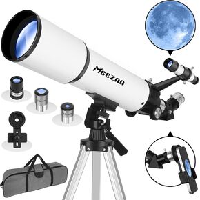 MEEZAA Telescope, Telescope for Adults Astronomy Professional, 90mm Aperture 800mm Refractor Telescopes for Kids Beginners, Fully Multi-Coated High Transmission Telescope with Phone Adapter Carry Bag