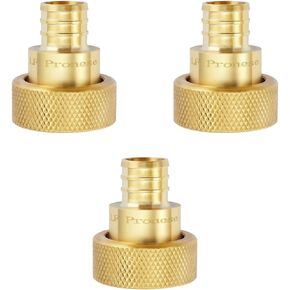 3 Pack Pure-Flow & Lead-Free Polly Alloy Brass Pex Crimp Supply Adapter, 3/4 Inch With 1 Copper Ring Crimp For Supply Line