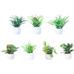 ARTIBETTER Mini Potted Artificial Plant Potted Mini Potted Fake Succulents Miniature Faux Cactus Greenery in Pots for Home Office Decoration