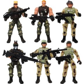 PowerTRC Special Forces Action Army Soldiers Toy | Military Action Figures Playset | Movable Joints and Accessories | Kids (6 Pack)