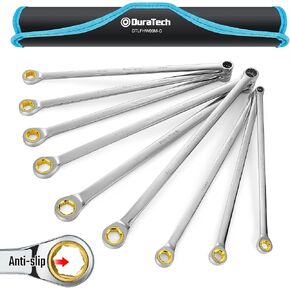 DURATECH Extra Long Anti-Slip Ratcheting Wrench Set, Double Box End Wrench Set, 9-Piece, Metric, 10, 12, 13, 14, 15, 16, 17, 18, 19mm, CR-V Steel, with Rolling Pouch in Saudi Arabia