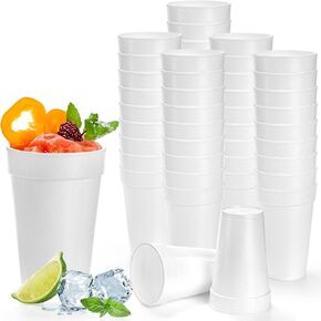 ZENFUN 60 Packs Disposable Foam Cups, 16 Oz White Insulated Foam Cups, Foam Drinking Cups for Coffee, Cold Drinks, Hot Beverages, Water, Tea, Juice, Cocoa, Party, Office, Home, Picnic, Events