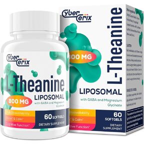 Liposomal L-Theanine 500mg, Complex with GABA 200mg & Magnesium 100mg, Extra Strength Supplement for Calm, Relaxation & Focus, Non-GMO & Gluten Free - 120 Capsules
