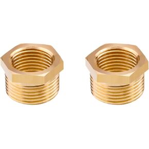 Brass Pipe Fitting Reducer Hex Bushing 1/2 NPT Male x 1/4 NPT Female Adapter(Pack of 2)