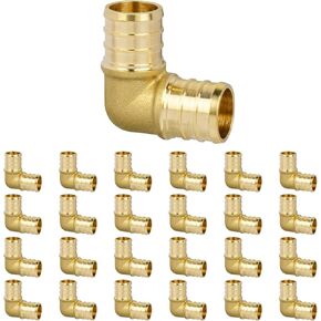3/4" Pex Fitting, 25 Pack PEX Elbow 90 Degree for Plumbing Repairs, Sturdy and Durable Brass Crimp Fitting