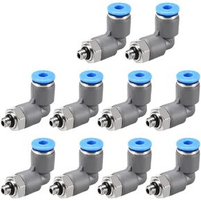 10 Pack Elbow Push to Connect Air Fittings - Pneumatic Connectors Quick Release, Apply to Pipe Connection (4mm OD x M5 Male Thread, Grey)