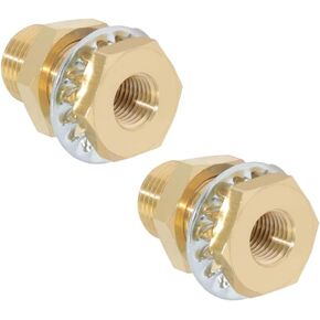 Brass Bulkhead Connector, 1/4" Female x 1/4" Female NPT, (2 Pack)