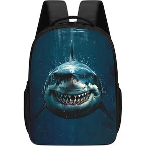 KOYI Shark Backpack Fierce Shark Face Backpack, Underwater Ocean Animal Backpack for Kids, 16 Inch Kids Backpacks for Kindergarten, Elementary School Boys and Girls with Padded Straps, Blue