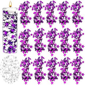 32Pcs Pearl String for Floating Candles Centerpiece 16Pcs Artificial Floating Beads String 16Pcs Star Strings, Decoration for Vases Filler Wedding Centerpieces Table Party Decor, Blue