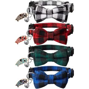 LLHK 4 Pack Christmas Cat Collars with Bow Tie and Bell,Breakaway Kitten Collar for Girl Boy Cats,Adjustable 7-12inch, for Kitty Kitten Adult Cats,Pet Supplies,Stuff,Accessories.…