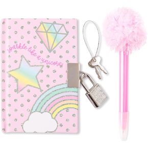VOTUM Girls Unicorn Journaling Set: Cute Sequin Pink and Purple Diary Accessories Kit with Stamp and Pad, Journal, Fuzzy Pen, Sparkly Glue and Sticker Set