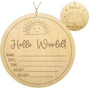 Wooden Baby Announcement Sign, Baby Name Sign for Nursery, Hello World Newborn Sign, Birth Announcement Sign for Hospital, Welcome Baby Sign for Photo Prop Baby Shower