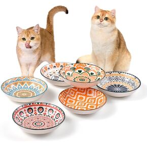 Cat Food Bowls for Indoor Cats Ceramic Cat Bowls Whisker Friendly Cat Dishes for Food and Water 5.5 Inches Kitten Bowls Cute Cat Feeding Bowls Set 6 Cat Wet Food Bowl Set Shallow Wide Cat Food Plate