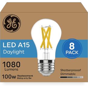 مصابيح إضاءة LED فائقة السطوع من GE، ما يعادل 100 واط، ضوء النهار، مروحة سقف شفافة A15 (8 عبوات) in Kuwait