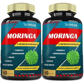 2 Packs Moringa Capsules 8530mg, 4 Months Supply with Turmeric, Ashwagandha, Ginger, Licorice, Black Pepper | Immune Support, Energy Booster | Oleifera Leaf Herb Supplements