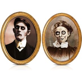 Halloween Decorations 3D Changing Face Horror Pictures Moving Portrait Haunted Pictures Gothic Mansion Portraits Tabletop Picture Frame Scary Wall Decoration for Halloween Party House (Regular,2 PCS)