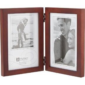 Malden International Designs Dark Walnut Concept Wood Picture Frame, Double Vertical, 2-4x6, Walnut