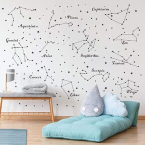 Constellation Wall Decal Twelve constellations Stars Wall Stickers for Nursery Room Zodiac Astronomy Art Mural Kids Room Stars Decoration AM117 (GOLD)