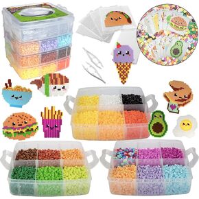 8,000pc DIY Fuse Bead Kit w Carrying Case - Bugs and Insects - 21 Colors, 12 Unique Templates, 4 Peg Boards, Tweezers, Ironing Paper - Works w Perler Beads Kits, Pixel Art Color by Numbers Craft Gift