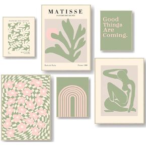 Sysoom Dorm Room Wall Decor for College Girls,Pink and Green Preppy Room Decor Aesthetic for Teen Girls,Matisse Wall Art for Bedroom Decor Aesthetic（UNFRAMED 12x16