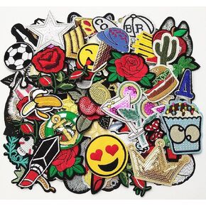 Libiline 50pcs Random Assorted Styles Embroidered Patch Sew On/Iron On Patch Applique Clothes Dress Plant Hat Jeans Sewing Flowers Applique DIY Accessory (Assorted-Style 5)
