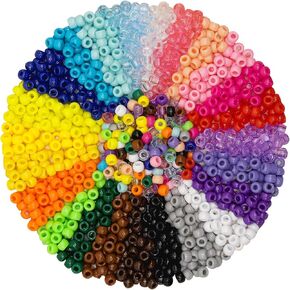 Pony Beads, 2400pcs 24 Colors 6x9 mm Plastic Pony Beads for Craft, Hair Beads for Braids, Colored Beads for DIY Projects - Pony Beads Bulk with Mixed Wrapped in Kuwait