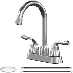 Bathroom Sink Faucet, 2 Handle Bathroom Faucet 4 Inch Centerset Bathroom Faucet 2 or 3 Hole Vanity Sink Faucet, Faucet Bathroom with Pop-up Drain and Supply Lines (Brushed Nickel)