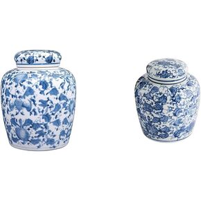 Decorative Blue and White Ceramic Ginger Jar with Lid