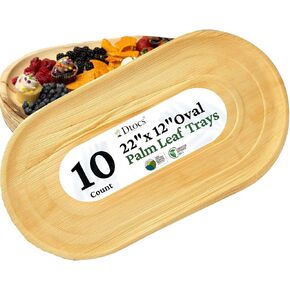 Dtocs Disposable Charcuterie Boards (10) - Oval 22"x12" Palm Leaf Platters | Bamboo Disposable Serving Trays Look Sturdy, Extra Large Serving Platters Trays for Party | Catering Trays, Grazing Boards