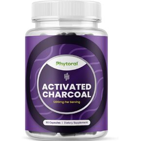 Extra Strength Activated Charcoal Pills - 1200mg Per Serving Activated Charcoal Capsules for Digestive Health & Occasional Upset Stomach Relief for Adults - Coconut Charcoal Supplement - 1 Month