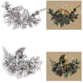 Hying Flowers Background Clear Stamps for Card Making, Floral Leaves Rubber Stamps Spring Plants Transparent Stamp Seal for Crafting DIY Scrapbooking Photo Album Decorations
