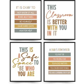 PLKMN Boho Classroom Decor Set of 4, It Is Okay To Poster Decor, Positive Motivational Wall Decor, Rainbow Nursery Classroom Kids Room Playroom Decor, 8x10 Prints Unframed Art